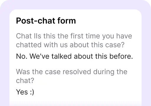 Post-chat survey is one of the areas available in the customer details tab inside the Archives section of the LiveChat® agent app. It's where you see the information provided in the pre-chat survey.