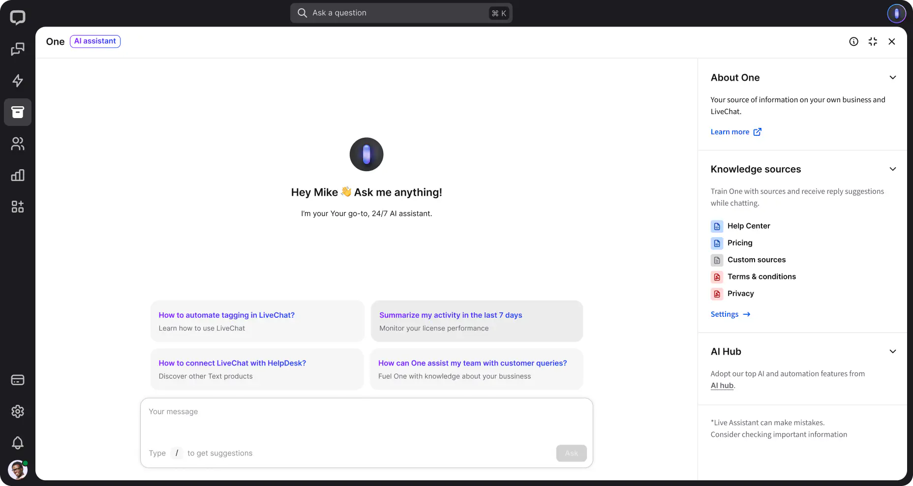 Copilot, your AI assistant, inside the LiveChat® app.