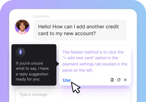 An example of a reply suggestion by Copilot, LiveChat®'s AI assistant.
